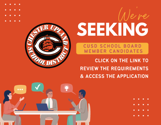 Graphic of three individuals sitting at table - Seeking School Board Member